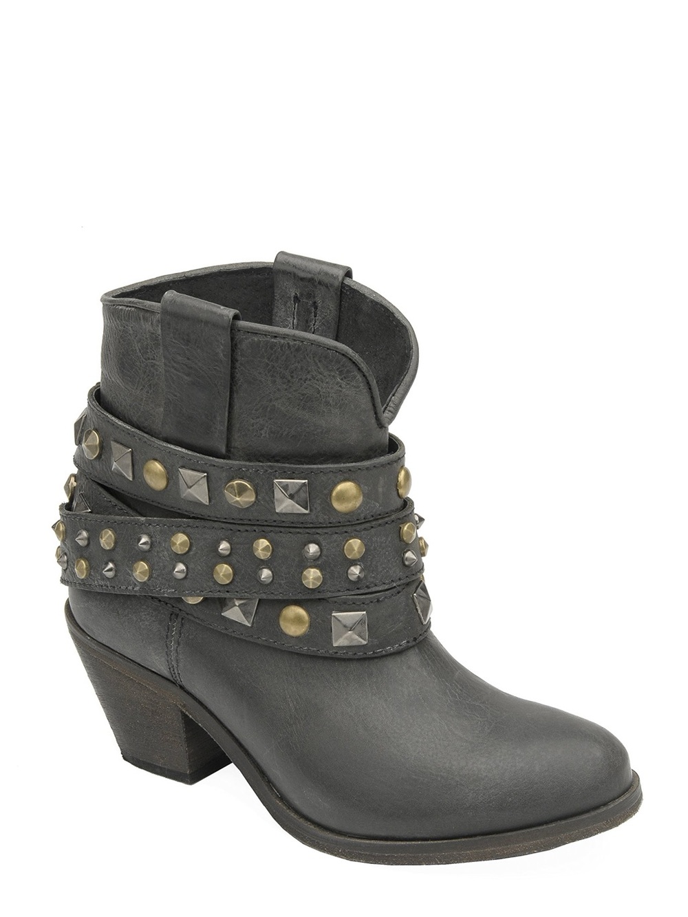 Black Studded Wrap-Strap Ankle Boot